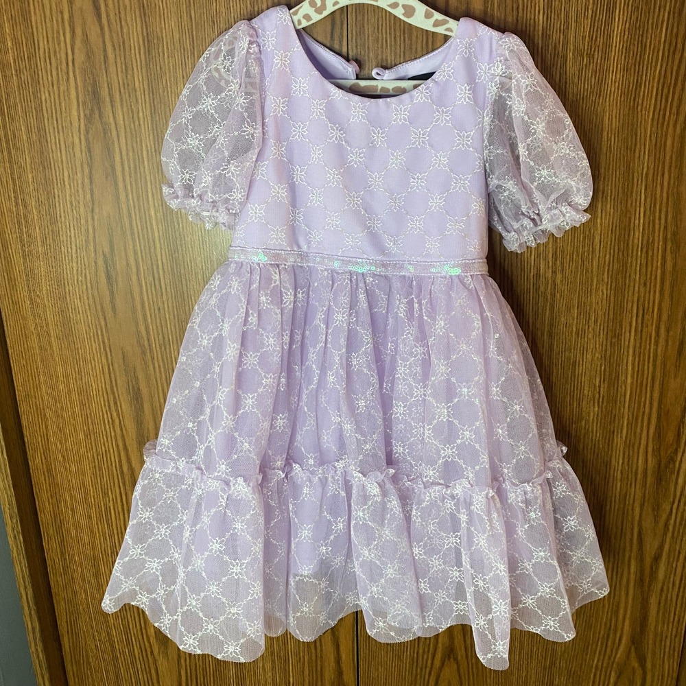 Lilt‎ Snowflake Mesh Dress Toddler 2T Purple Glitter Puff Sleeve Party